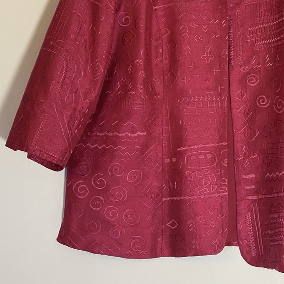 Coldwater Creek Jacket Womens 2X Pink Silk Geometric Embroidered Open Front Boho - Picture 4 of 16